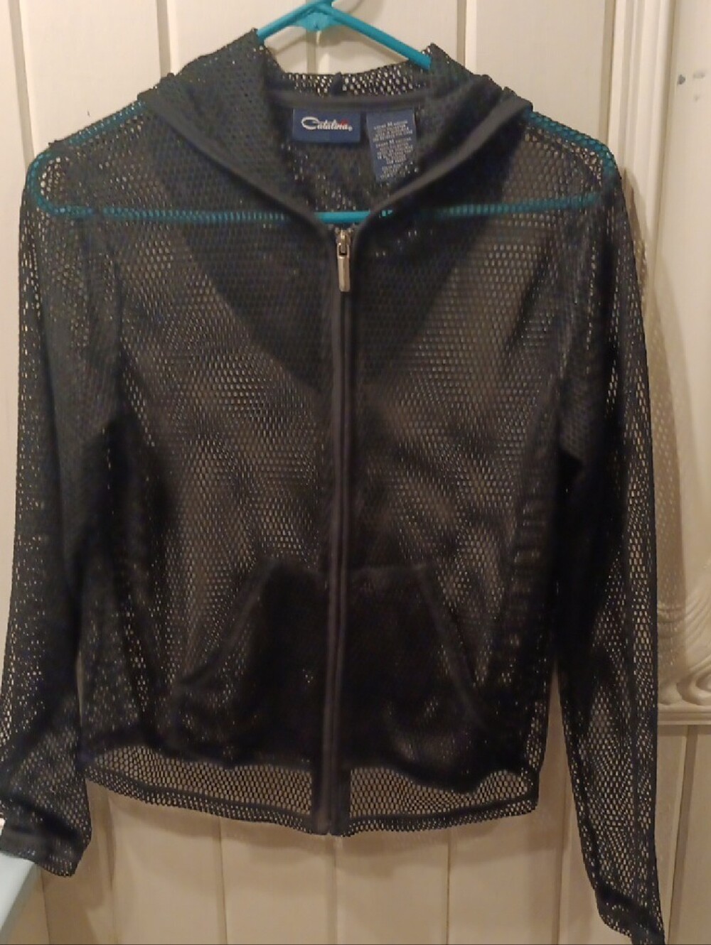 Catalina Black Sheer Mesh Zip Hoodie Jacket Sz M